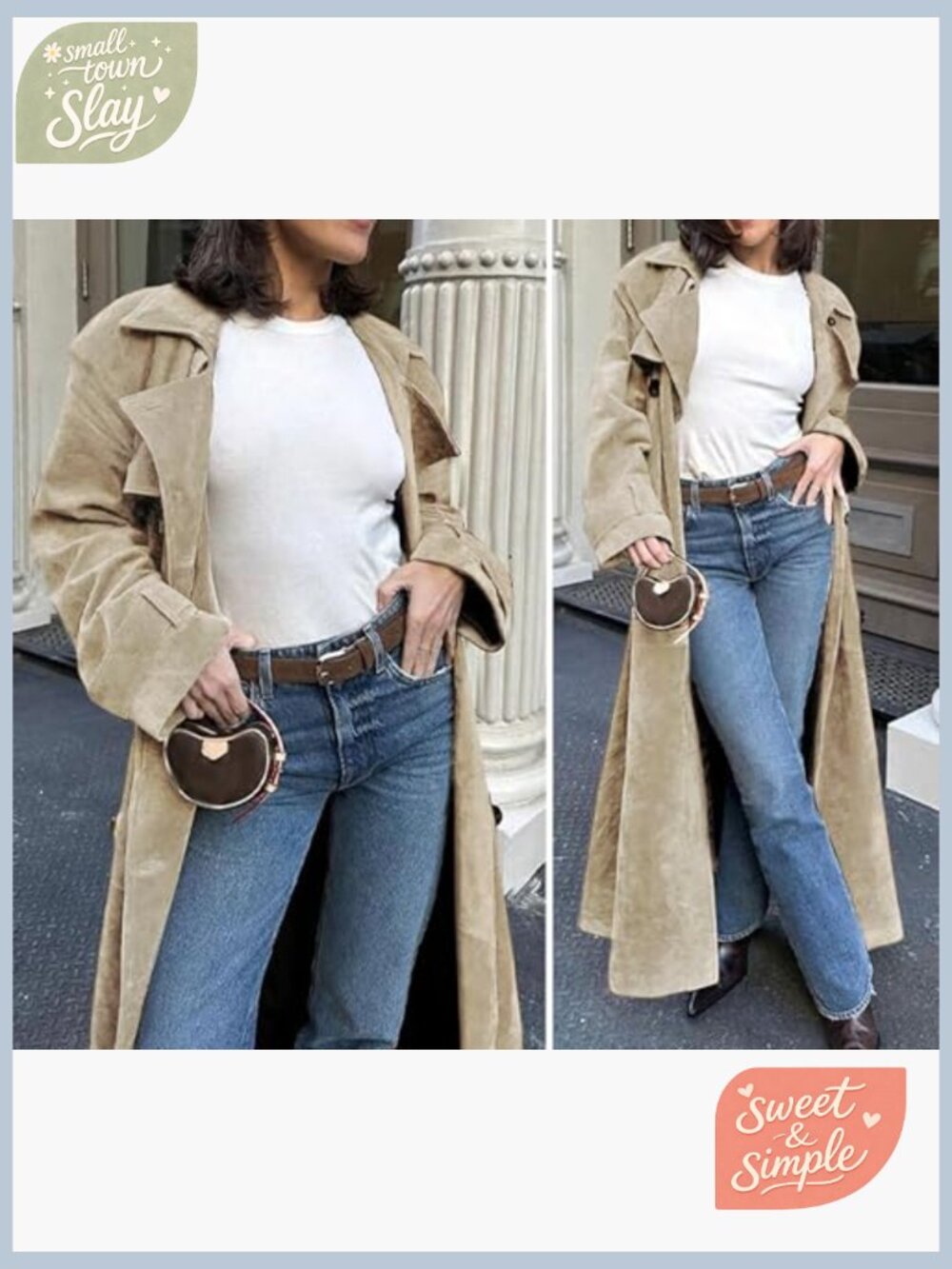 Faux Suede Long Trench Coat Notched Lapel Double Breasted Pea Coat Overcoat w - Picture 4 of 7